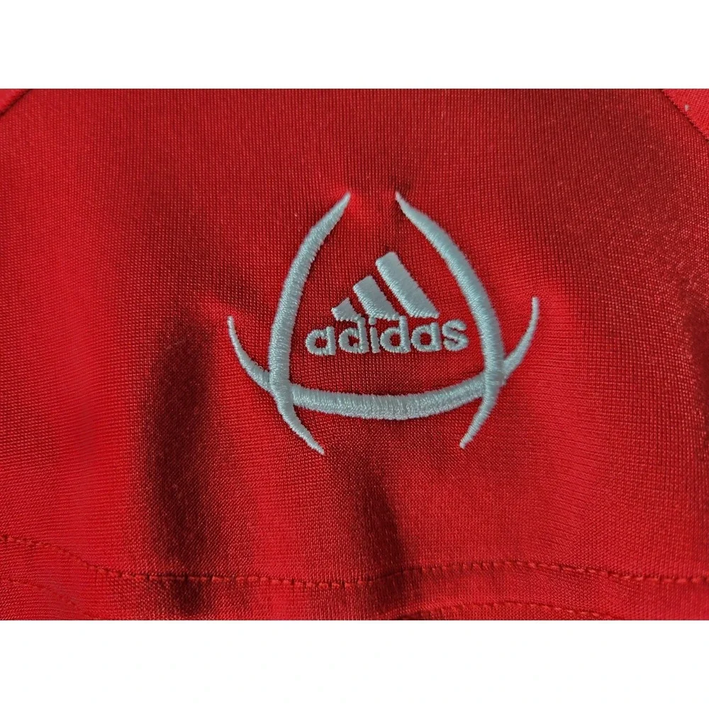 Adidas Men's Medium Track Jacket Red Grey White Full Zip Pockets Logo 3 Stripe